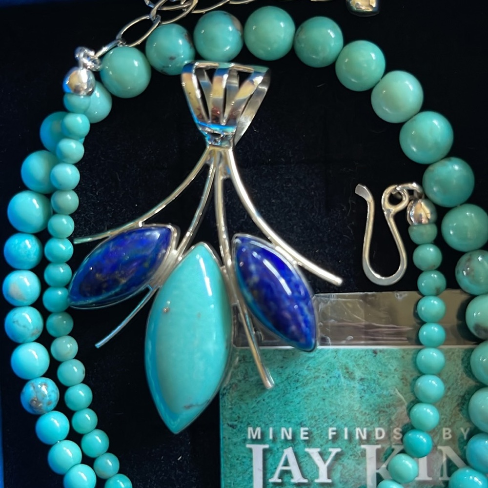 Jay King Sterling Silver Lapis and Turquoise Bead Necklace and Pendant - Picture 2 of 11